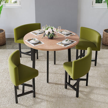 40" Round Wooden 4 Seater Dining Table Set Yellow Upholstered Chairs for Nook Balcony